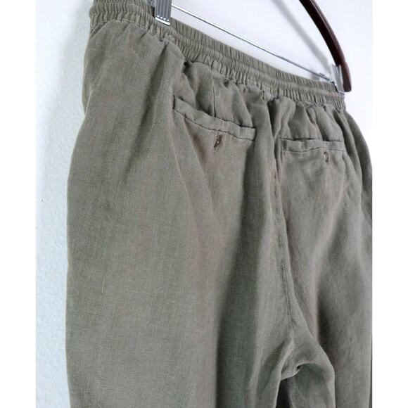 Anthropologie Michael Stars Size M Cuffed Linen Trousers Olive Green - Picture 6 of 9
